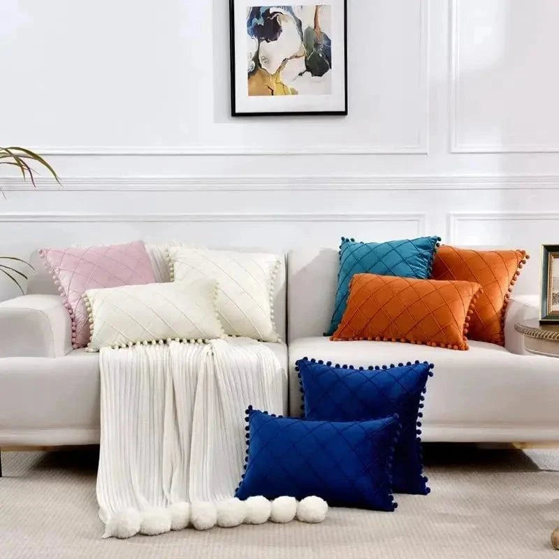 Retro Ear Pillow Living Room Sofa Solid Color Tassel Cushion Without Core Bed Big Pillow Waist Back Office Chair - Julia M LifeStyles