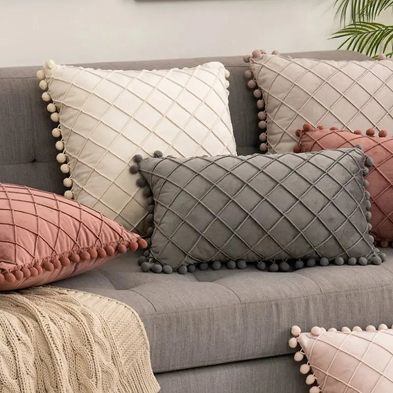 Retro Ear Pillow Living Room Sofa Solid Color Tassel Cushion Without Core Bed Big Pillow Waist Back Office Chair - Julia M LifeStyles