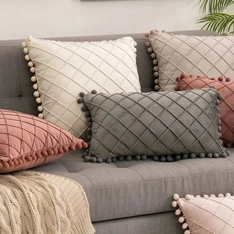 Retro Ear Pillow Living Room Sofa Solid Color Tassel Cushion Without Core Bed Big Pillow Waist Back Office Chair - Julia M LifeStyles