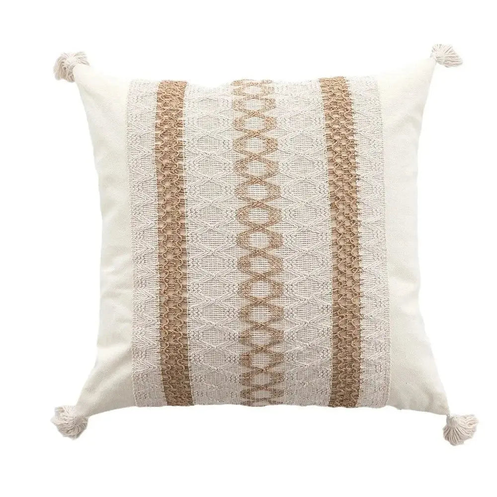 Bohemian Linen Fringed Throw Pillow Cover – Embroidered Decorative Cushion - Julia M LifeStyles