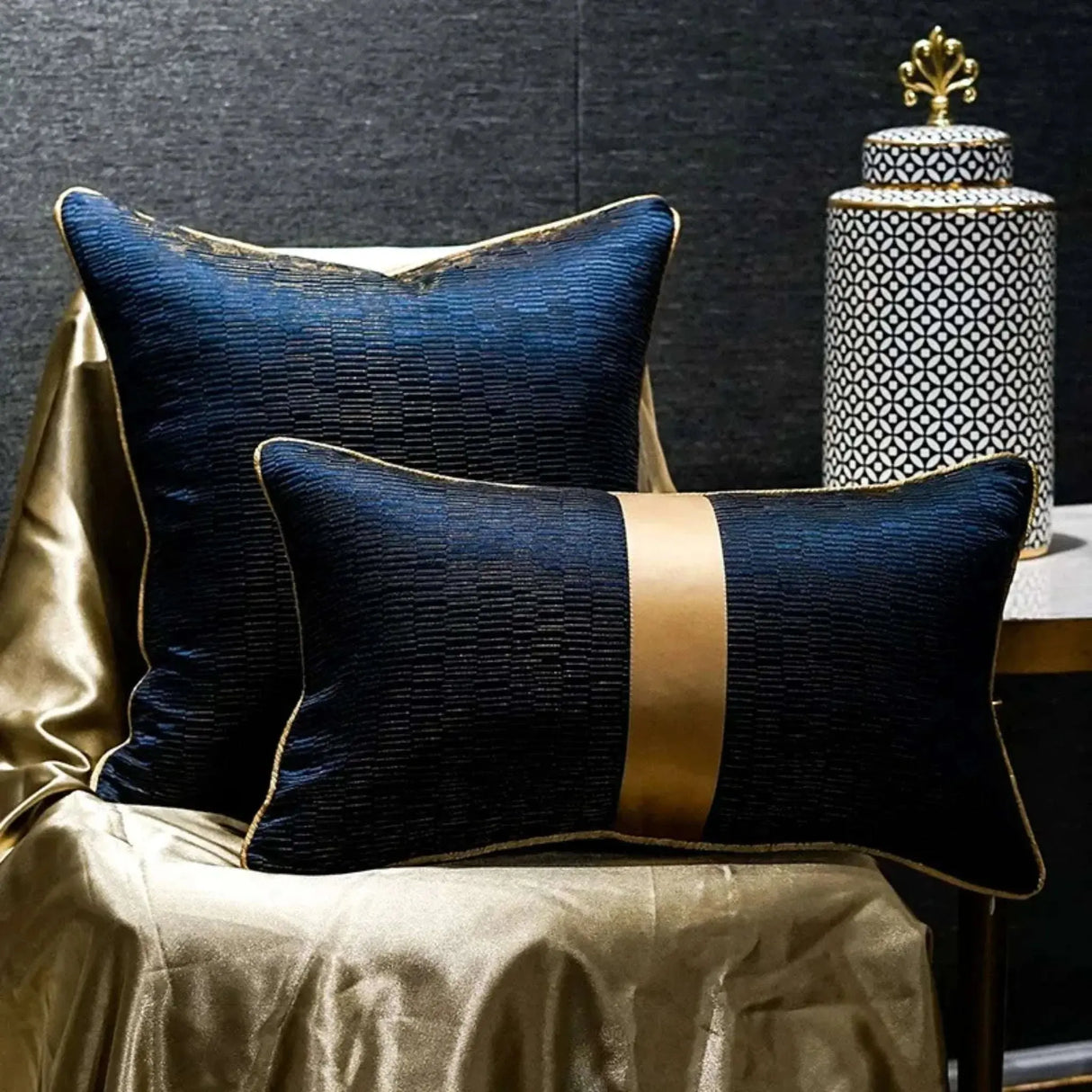 Blue Gold Jacquard Cushion Cover - Julia M LifeStyles