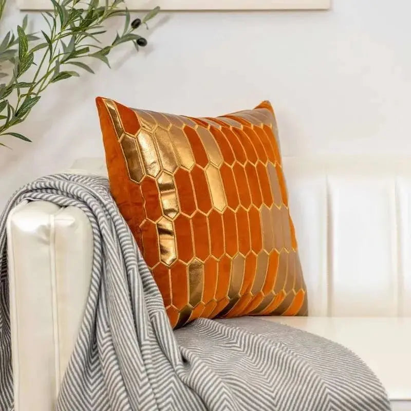 Blue Gold Jacquard Cushion Cover - Julia M LifeStyles