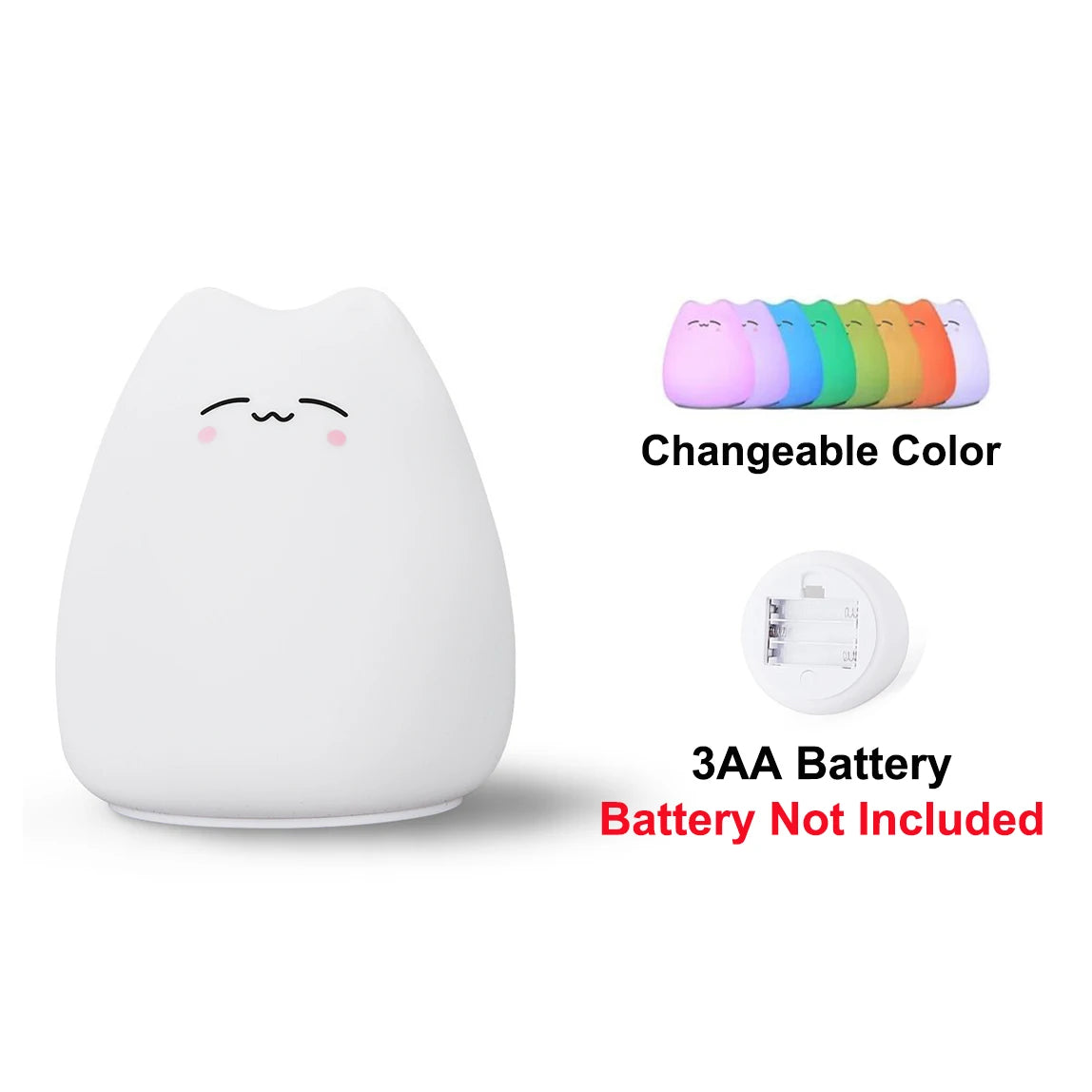 Touch Night Light Colorful Cat Silicone Animal Light Led Cartoon Lamp Bedroom Decoration Lights Bedside Lighting eprolo