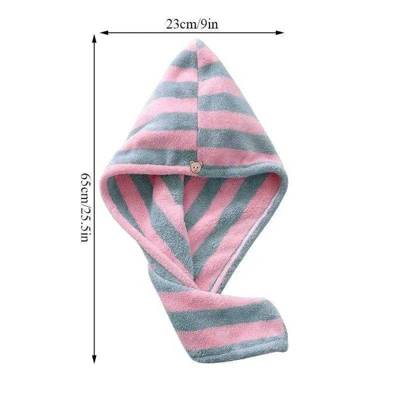 Ladies' Stripe Quick-Dry Hair Towel & Bath Cap - Julia M LifeStyles