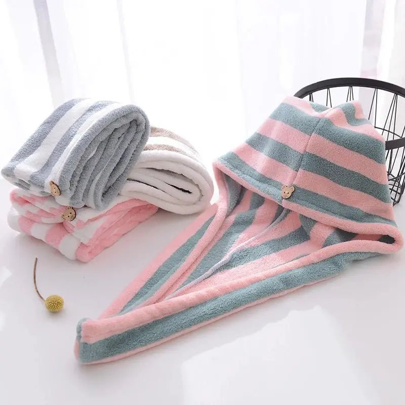 Ladies' Stripe Quick-Dry Hair Towel & Bath Cap - Julia M LifeStyles