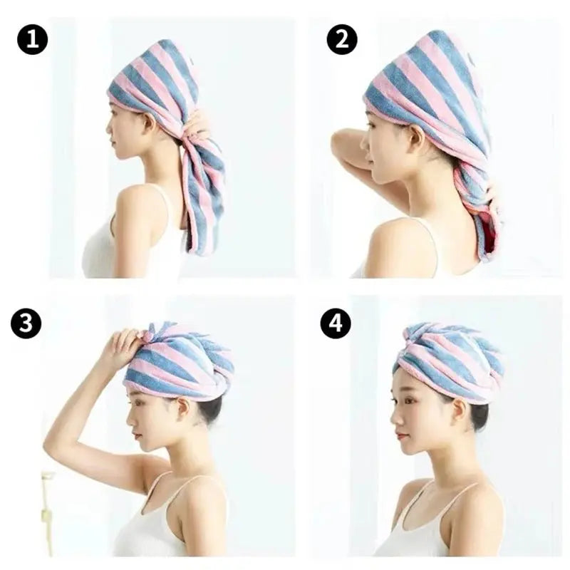 Ladies' Stripe Quick-Dry Hair Towel & Bath Cap - Julia M LifeStyles