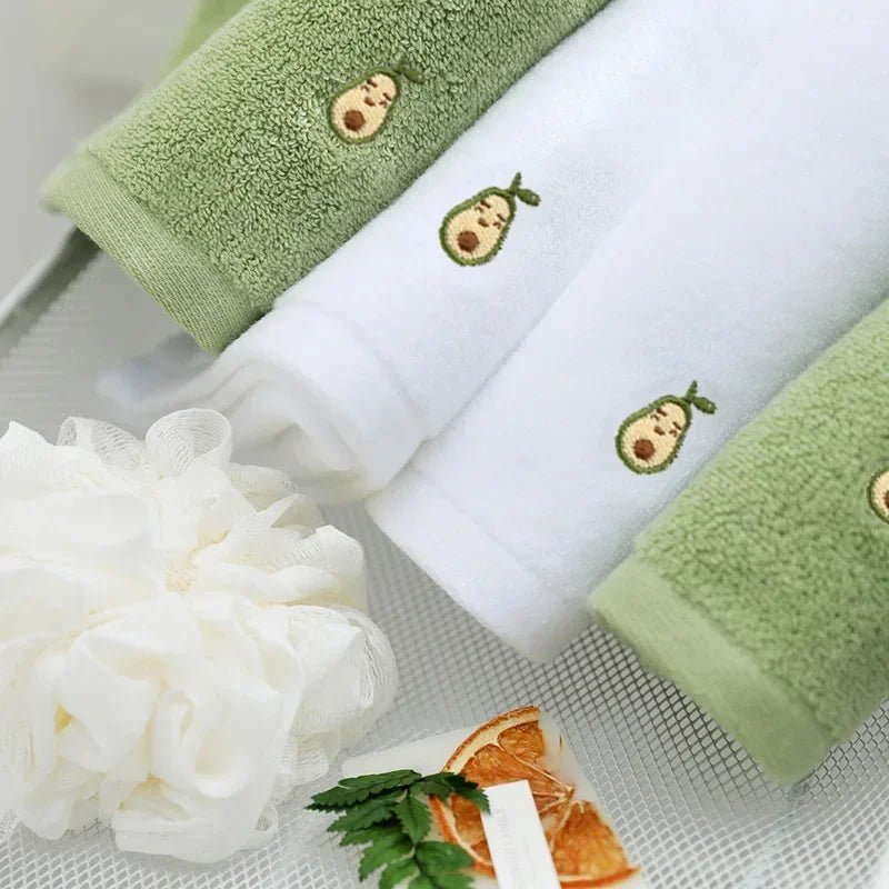Women Bath Bathroom Embroidered Avocado Cotton Towel Face Towel Adult Soft Absorbent - Julia M LifeStyles