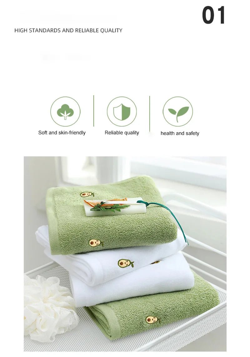 Women Bath Bathroom Embroidered Avocado Cotton Towel Face Towel Adult Soft Absorbent - Julia M LifeStyles