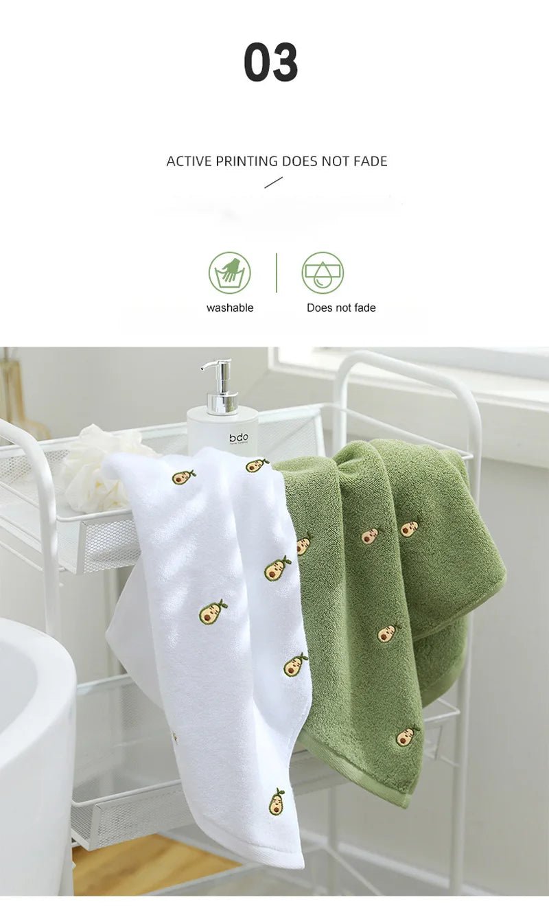 Women Bath Bathroom Embroidered Avocado Cotton Towel Face Towel Adult Soft Absorbent - Julia M LifeStyles