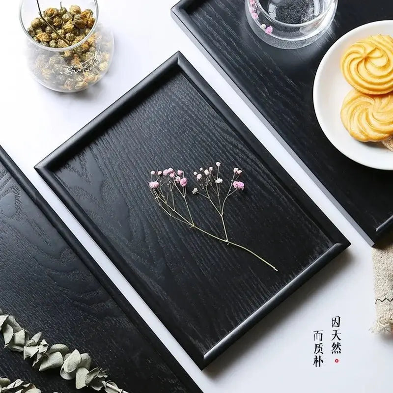 Japanese Black Solid Wood Dessert Plate 🖤 - Julia M LifeStyles