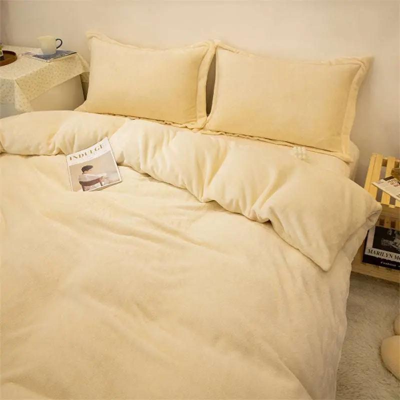 Warm Yellow Plush Double-sided Fleece Quilt Cover - Julia M LifeStyles