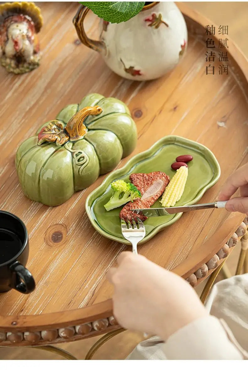 Cute and Novel Pumpkin with Lid Ceramic Dining Plate Snack Plate Kitchen Utensils Restaurant Utensils New Year's Festival Gifts - Julia M LifeStyles