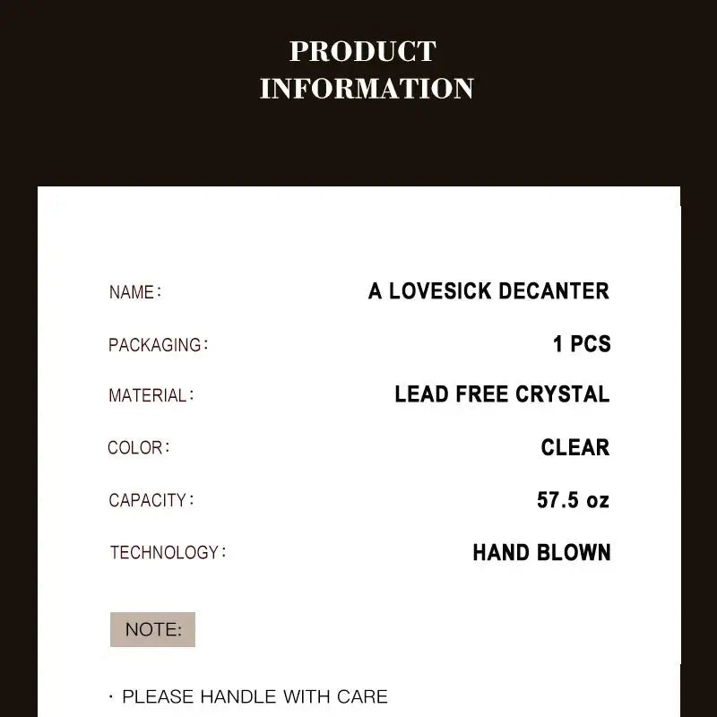 Lovesick Elegance Lead-Free Crystal Red Wine Decanter - Julia M LifeStyles