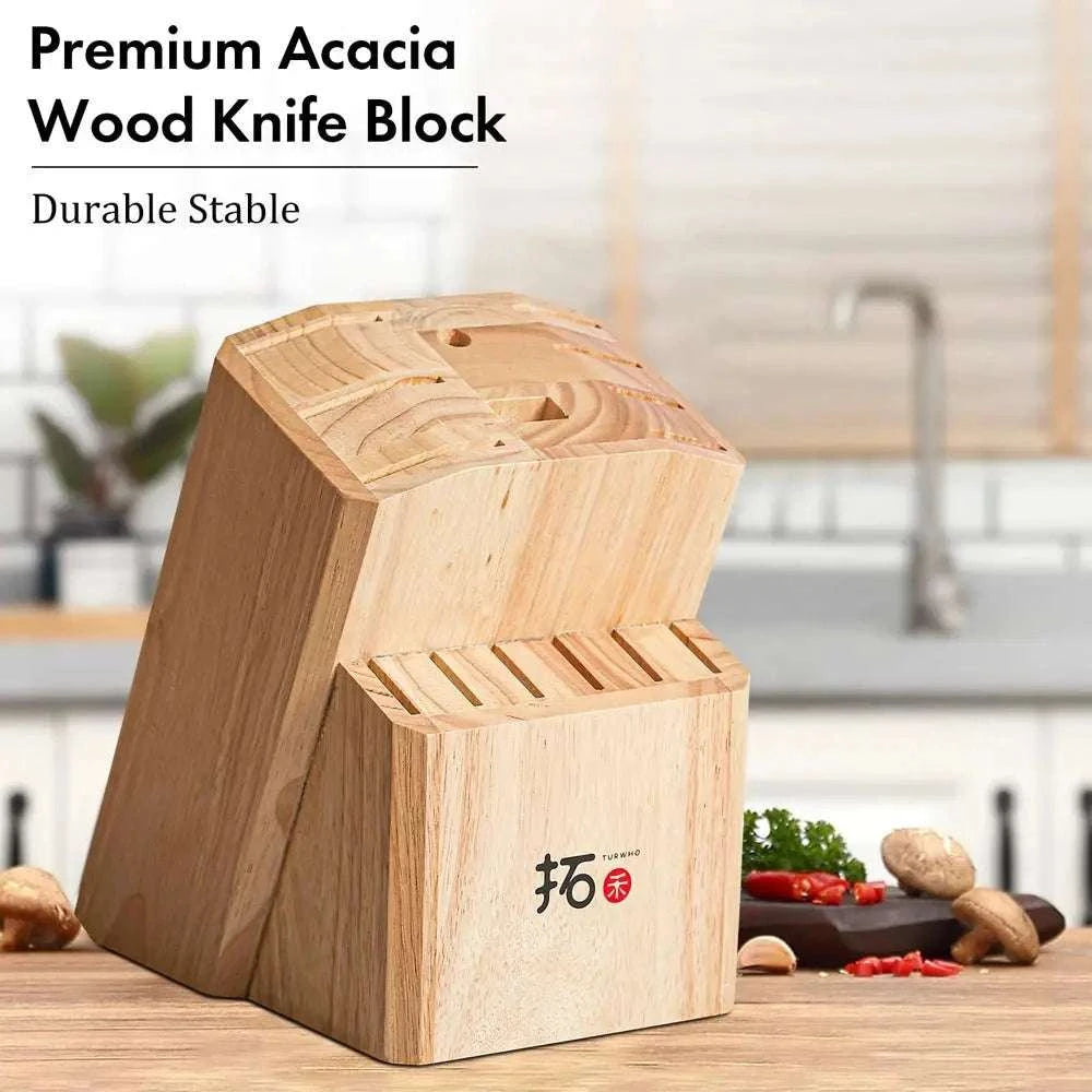 Knife Stand Acacia Solid Wood For 15PCS Kitchen Knives Set Scissors Sharpening Rod Holder Knife Block Shelf Storage Tools - Julia M LifeStyles