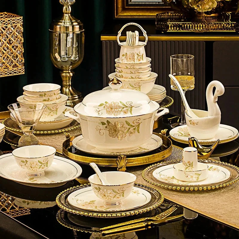 Domingo Home European Simple Bone China Ceramic Tableware Bowl New Light Luxury Bowl Set Julia M LifeStyles