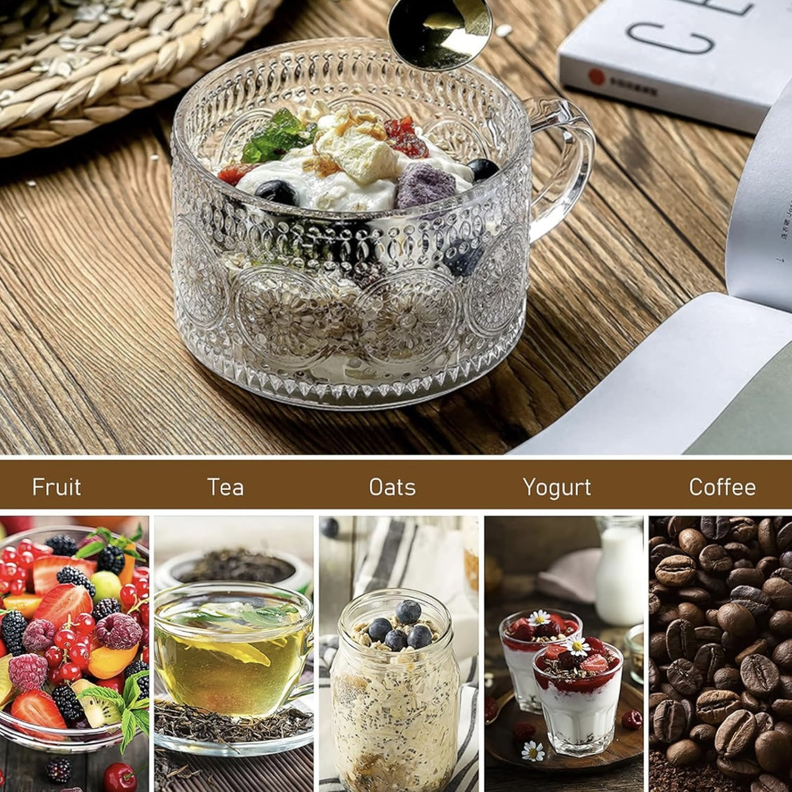 Vintage 14 Oz Embossed Glass Coffee and Tea Mugs Julia M LifeStyles