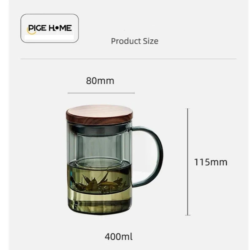 400ml Heat-Resistant Glass Tea Cup with Filter and Wooden Lid Julia M LifeStyles