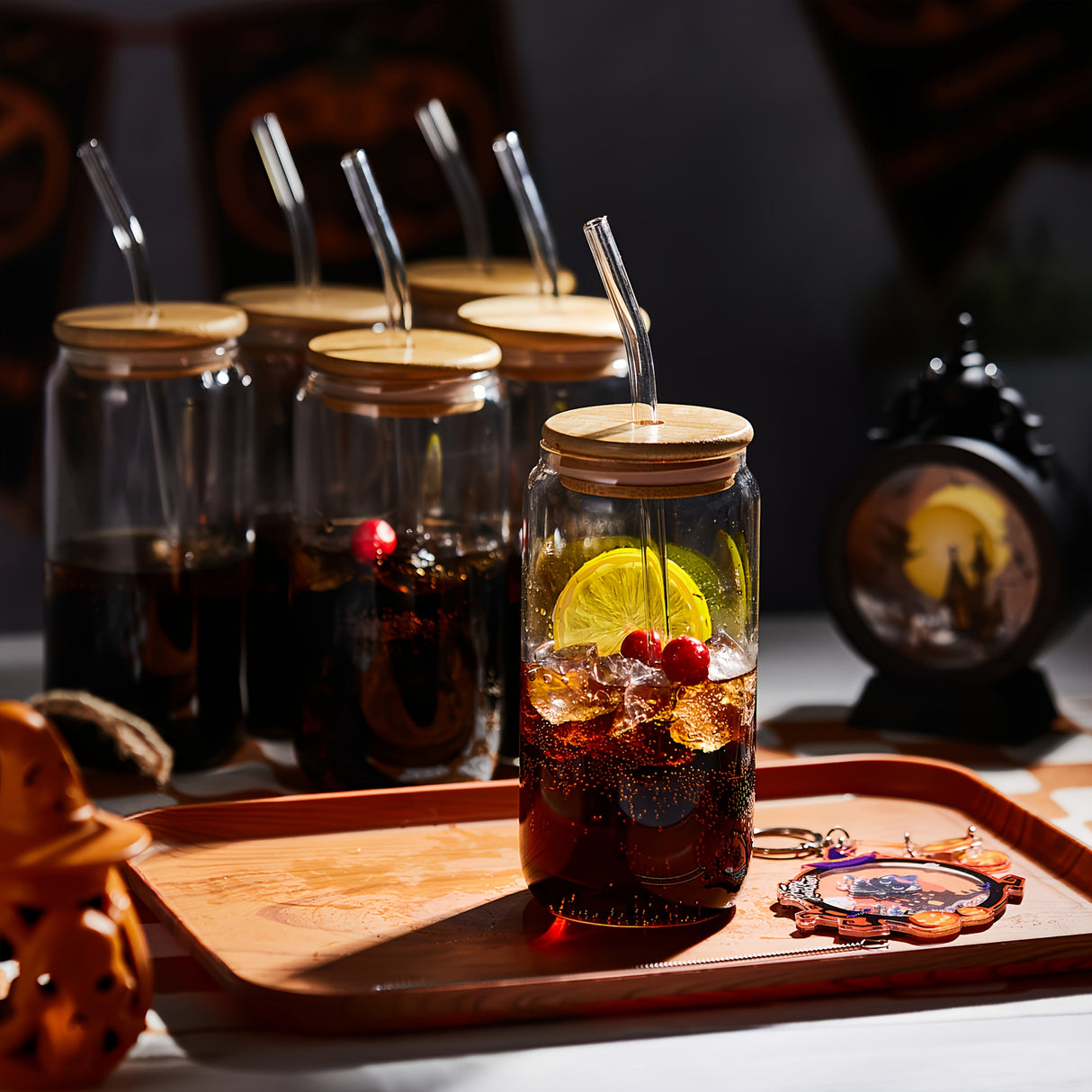 Elegant 6-Piece Glass Set with Lids and Straws for Juice, Tea, and Milk Julia M LifeStyles