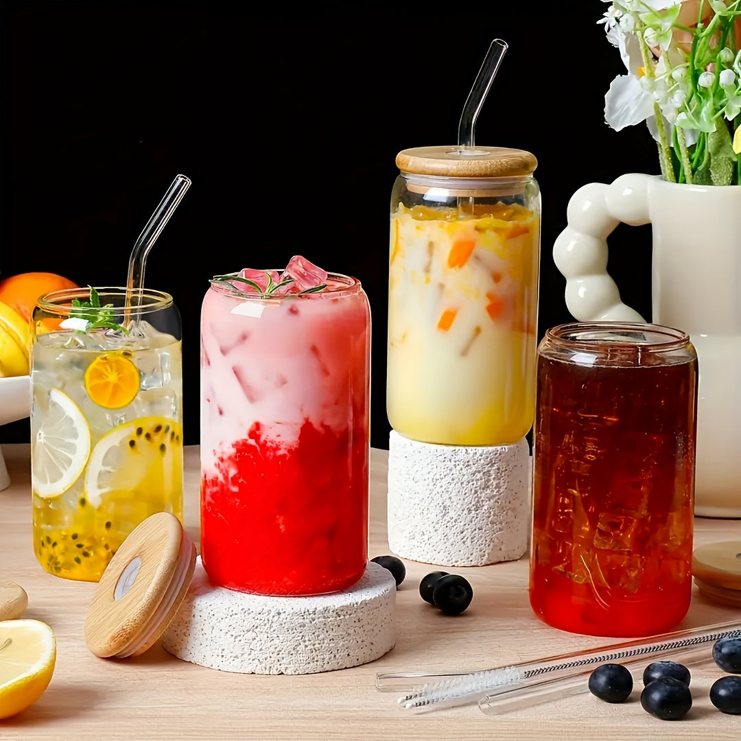 Elegant 6-Piece Glass Set with Lids and Straws for Juice, Tea, and Milk Julia M LifeStyles