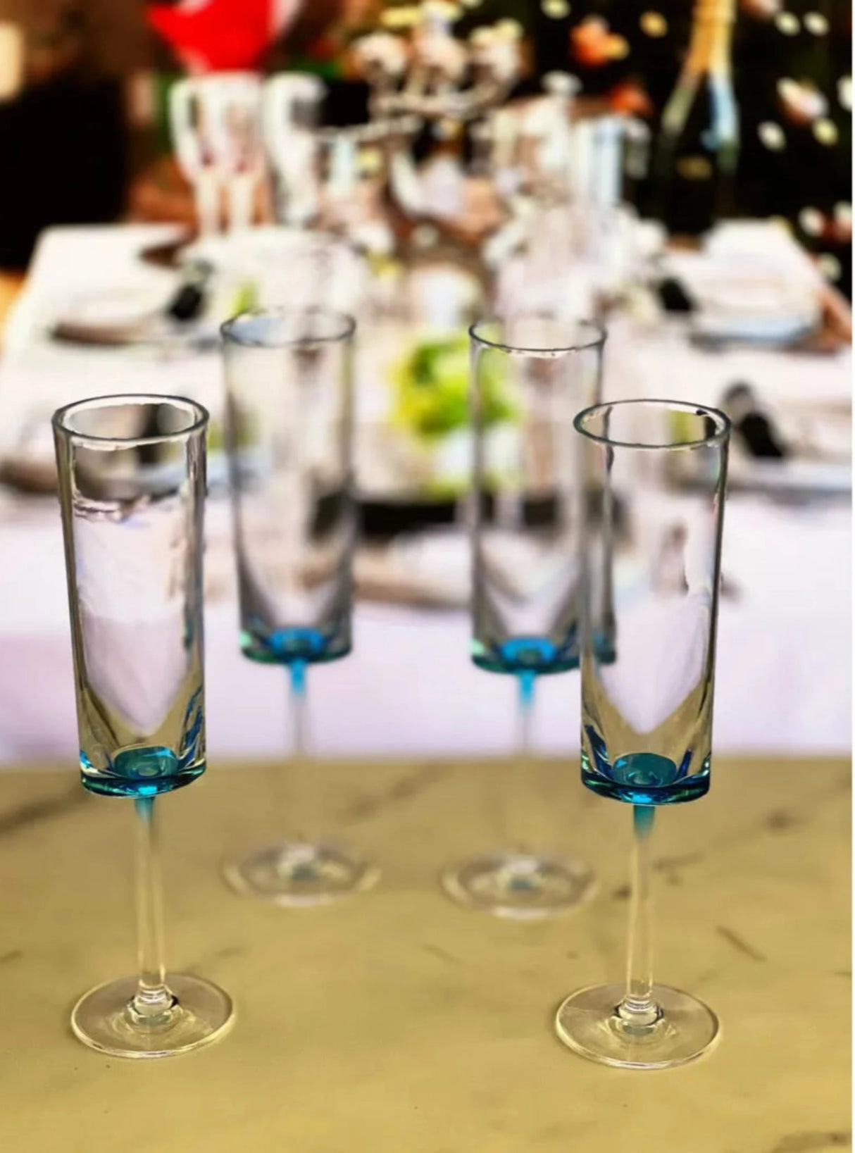 Elegant Clear and Blue Acrylic Stemmed Flutes - Set of Four Julia M LifeStyles