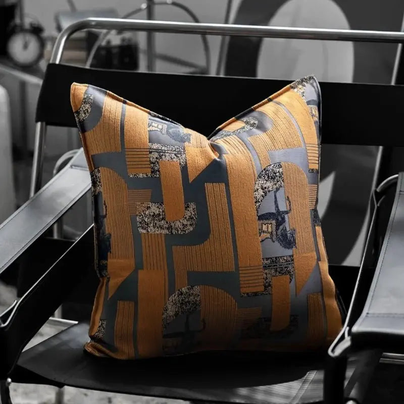 Orange Jacquard Pillow Cover with Black Horse Design for Modern Home Decor - Julia M LifeStyles