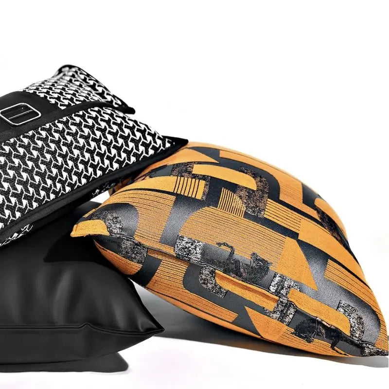 Orange Jacquard Pillow Cover with Black Horse Design for Modern Home Decor - Julia M LifeStyles