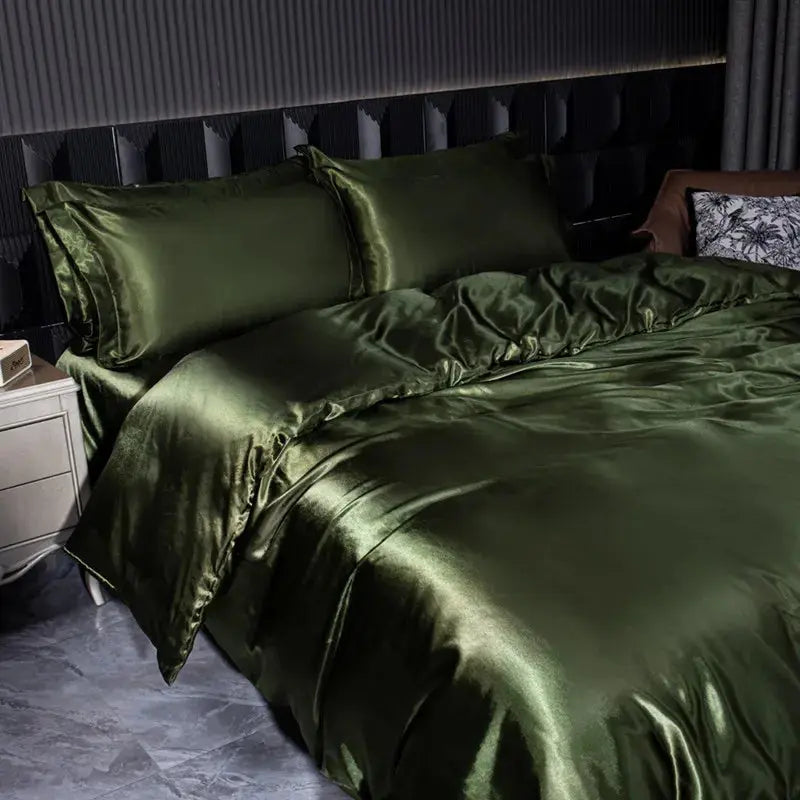 Soft 100% Imitate Silk Satin Duver Cover Sheet Pillow shams Multiple Colors Twin Double (1Duvet Cover+1FlatSheet+2Pillowcases) Julia M LifeStyles