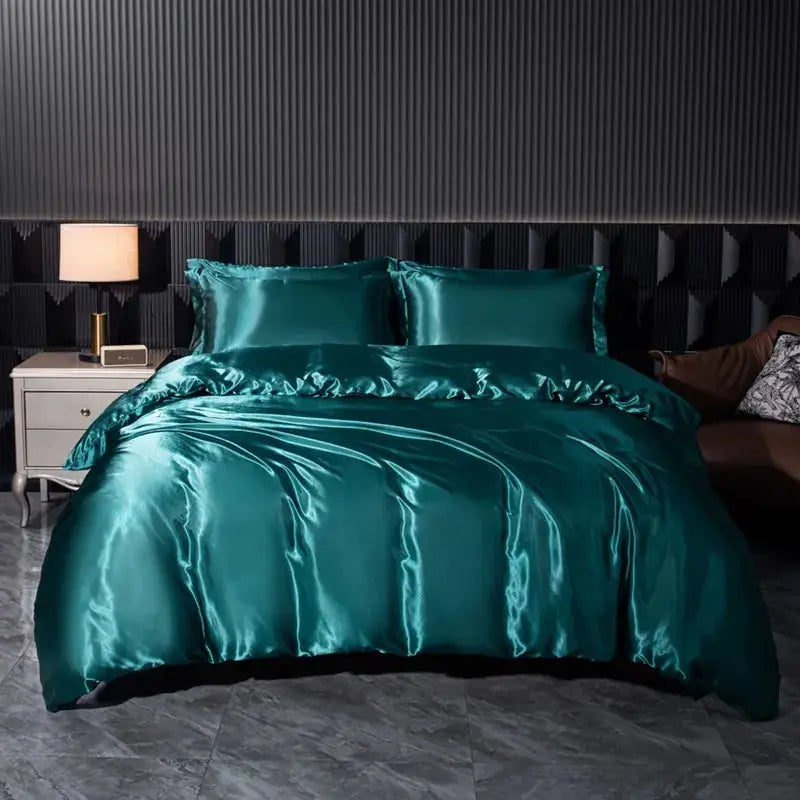 Soft 100% Imitate Silk Satin Duver Cover Sheet Pillow shams Multiple Colors Twin Double (1Duvet Cover+1FlatSheet+2Pillowcases) Julia M LifeStyles