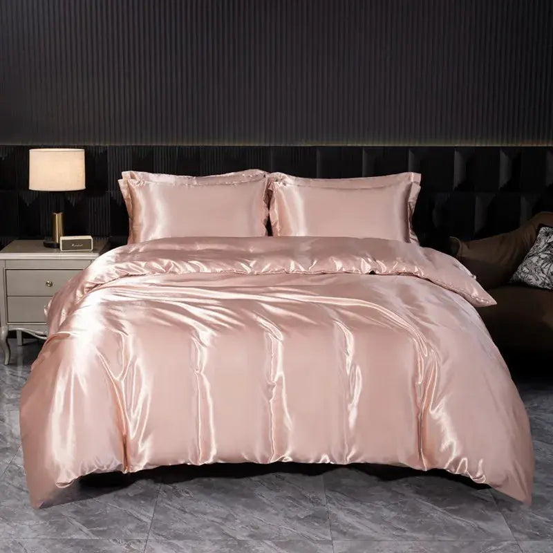 Soft 100% Imitate Silk Satin Duver Cover Sheet Pillow shams Multiple Colors Twin Double (1Duvet Cover+1FlatSheet+2Pillowcases) Julia M LifeStyles