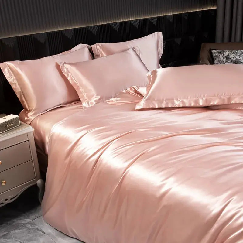 Soft 100% Imitate Silk Satin Duver Cover Sheet Pillow shams Multiple Colors Twin Double (1Duvet Cover+1FlatSheet+2Pillowcases) Julia M LifeStyles