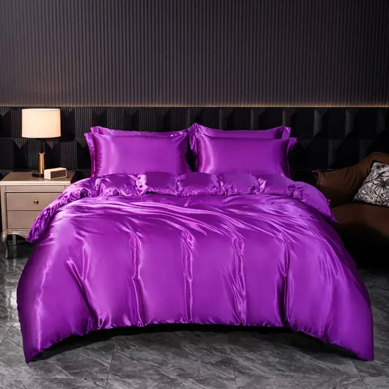 Soft 100% Imitate Silk Satin Duver Cover Sheet Pillow shams Multiple Colors Twin Double (1Duvet Cover+1FlatSheet+2Pillowcases) Julia M LifeStyles