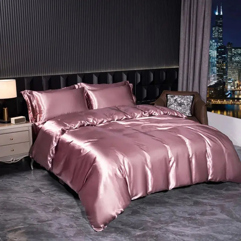 Soft 100% Imitate Silk Satin Duver Cover Sheet Pillow shams Multiple Colors Twin Double (1Duvet Cover+1FlatSheet+2Pillowcases) Julia M LifeStyles