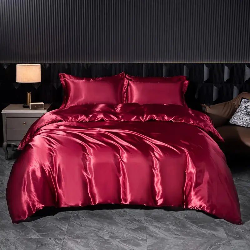 Soft 100% Imitate Silk Satin Duver Cover Sheet Pillow shams Multiple Colors Twin Double (1Duvet Cover+1FlatSheet+2Pillowcases) Julia M LifeStyles