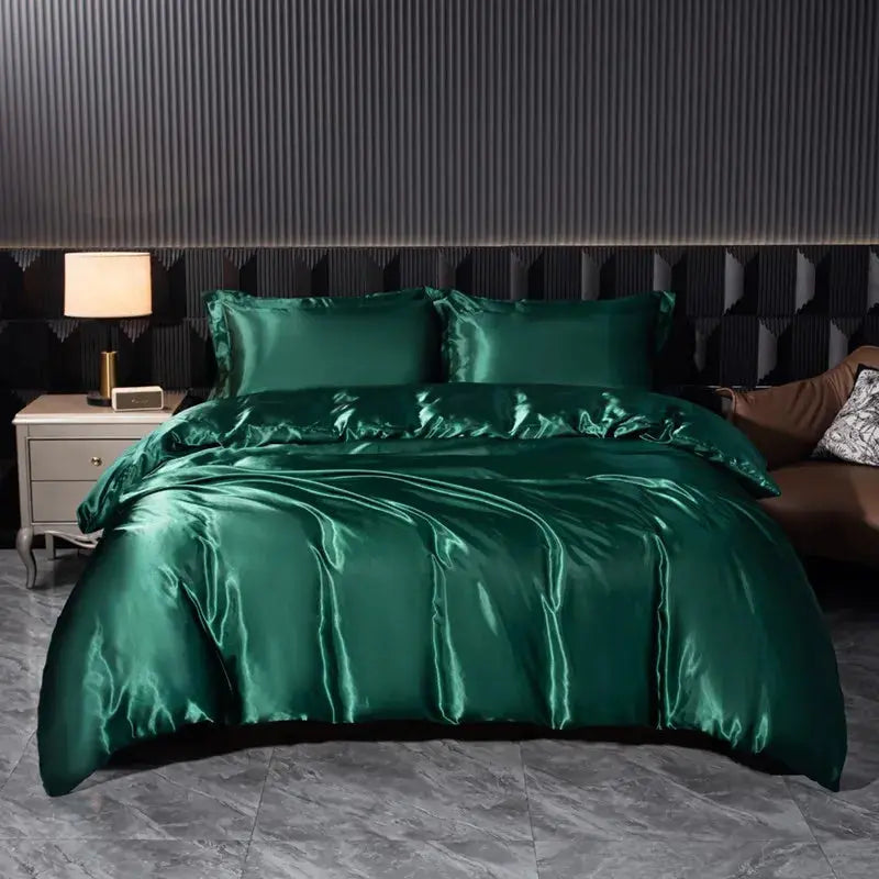 Soft 100% Imitate Silk Satin Duver Cover Sheet Pillow shams Multiple Colors Twin Double (1Duvet Cover+1FlatSheet+2Pillowcases) Julia M LifeStyles
