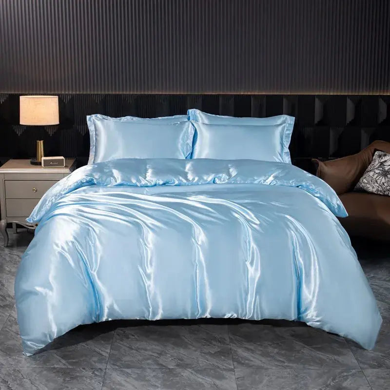 Soft 100% Imitate Silk Satin Duver Cover Sheet Pillow shams Multiple Colors Twin Double (1Duvet Cover+1FlatSheet+2Pillowcases) Julia M LifeStyles