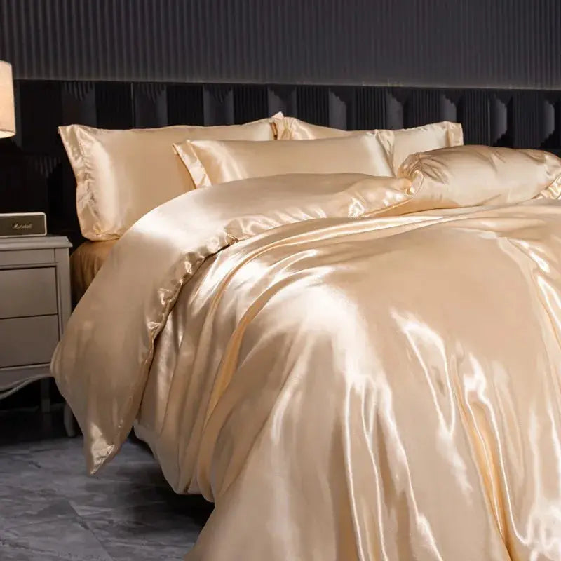 Soft 100% Imitate Silk Satin Duver Cover Sheet Pillow shams Multiple Colors Twin Double (1Duvet Cover+1FlatSheet+2Pillowcases) Julia M LifeStyles
