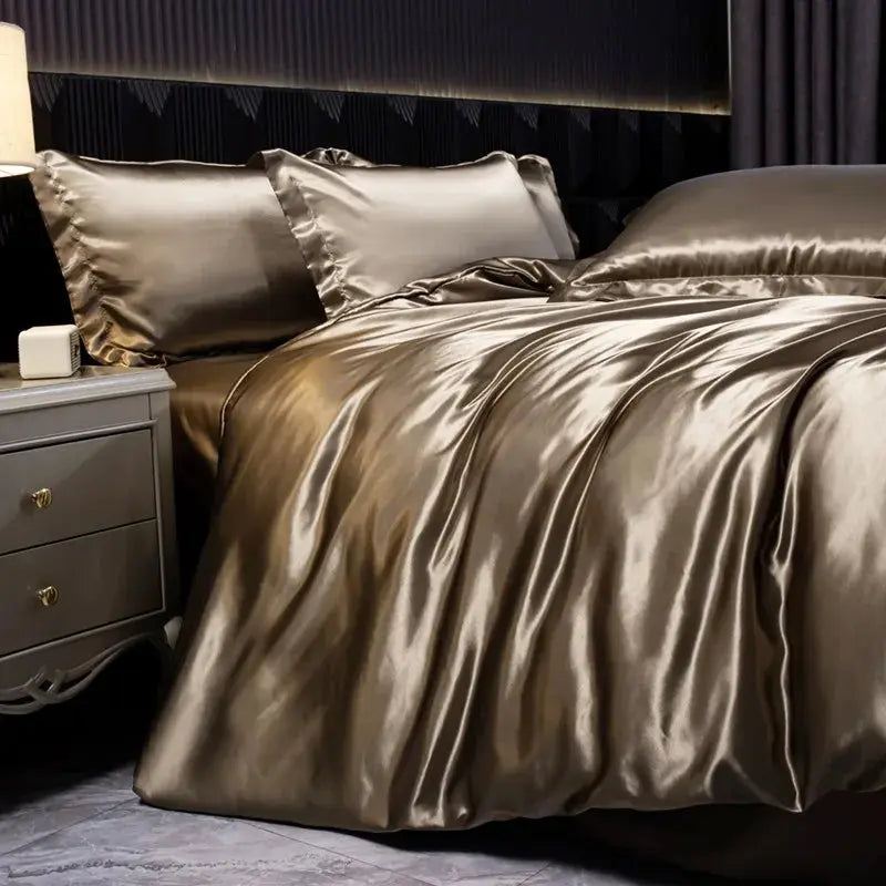 Soft 100% Imitate Silk Satin Duver Cover Sheet Pillow shams Multiple Colors Twin Double (1Duvet Cover+1FlatSheet+2Pillowcases) Julia M LifeStyles