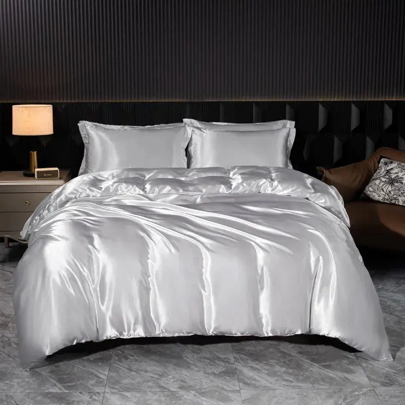 Soft 100% Imitate Silk Satin Duver Cover Sheet Pillow shams Multiple Colors Twin Double (1Duvet Cover+1FlatSheet+2Pillowcases) Julia M LifeStyles