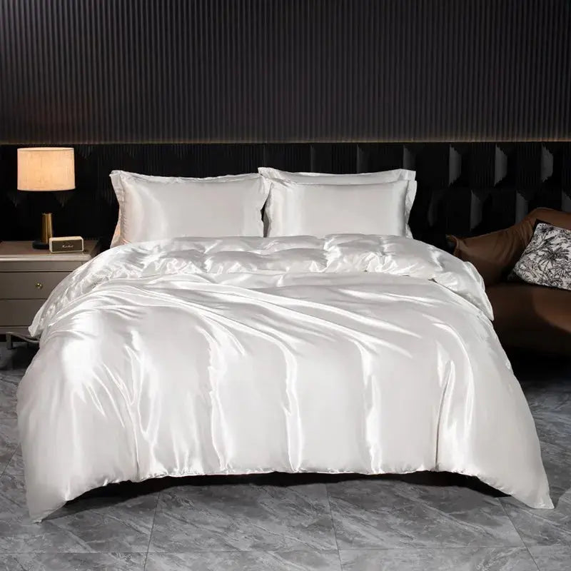 Soft 100% Imitate Silk Satin Duver Cover Sheet Pillow shams Multiple Colors Twin Double (1Duvet Cover+1FlatSheet+2Pillowcases) Julia M LifeStyles