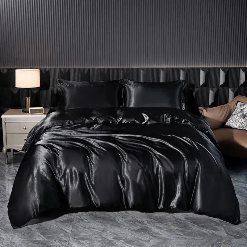 Soft 100% Imitate Silk Satin Duver Cover Sheet Pillow shams Multiple Colors Twin Double (1Duvet Cover+1FlatSheet+2Pillowcases) Julia M LifeStyles