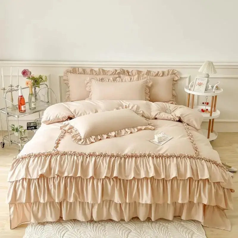 Ruffle Duvet Cover Queen Twin 100%Washed Microfiber 3pcs Bedding Duvet Cover Set, Shabby Chic Farmhouse Duvet Cover Pillow shams - Julia M LifeStyles
