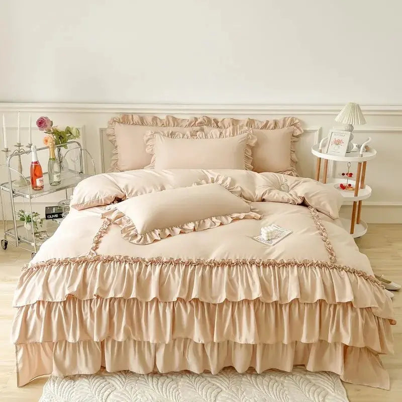 Ruffle Duvet Cover Queen Twin 100%Washed Microfiber 3pcs Bedding Duvet Cover Set, Shabby Chic Farmhouse Duvet Cover Pillow shams - Julia M LifeStyles