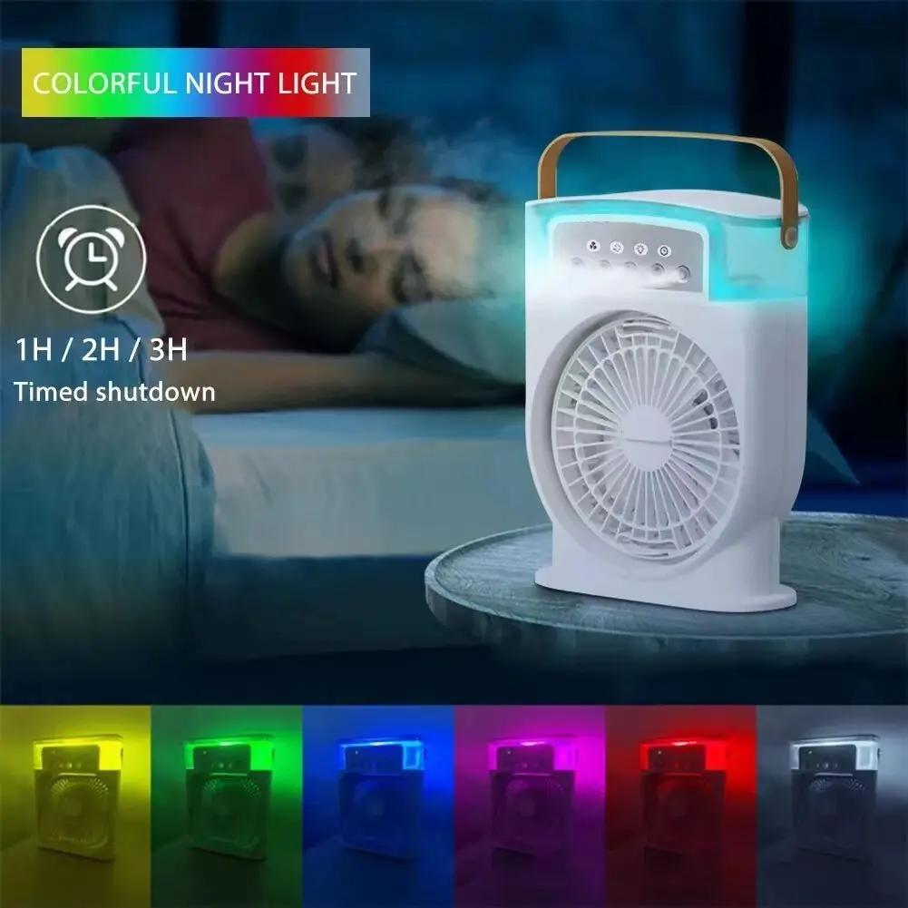 Portable USB Air Conditioner Cooling Fan with 5 Sprays & 7 Colour Light - Julia M LifeStyles