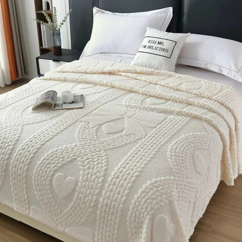 Office Thick Coral Fleece Blanket Love Bow Style Three Dimensional Embossed Quilt Warm Cold Resistant Home Decorations Julia M LifeStyles