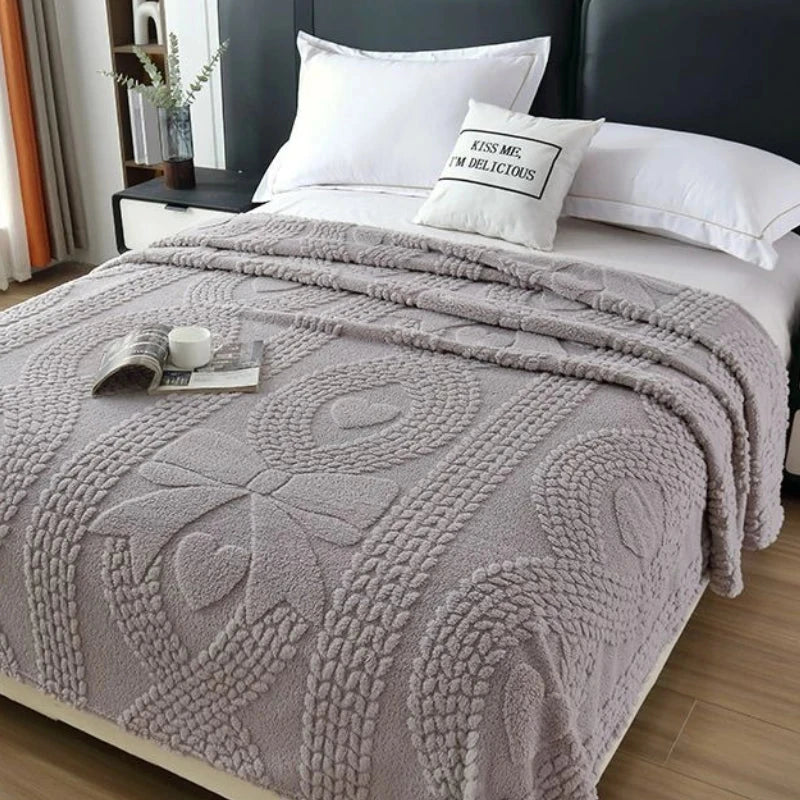 Office Thick Coral Fleece Blanket Love Bow Style Three Dimensional Embossed Quilt Warm Cold Resistant Home Decorations Julia M LifeStyles