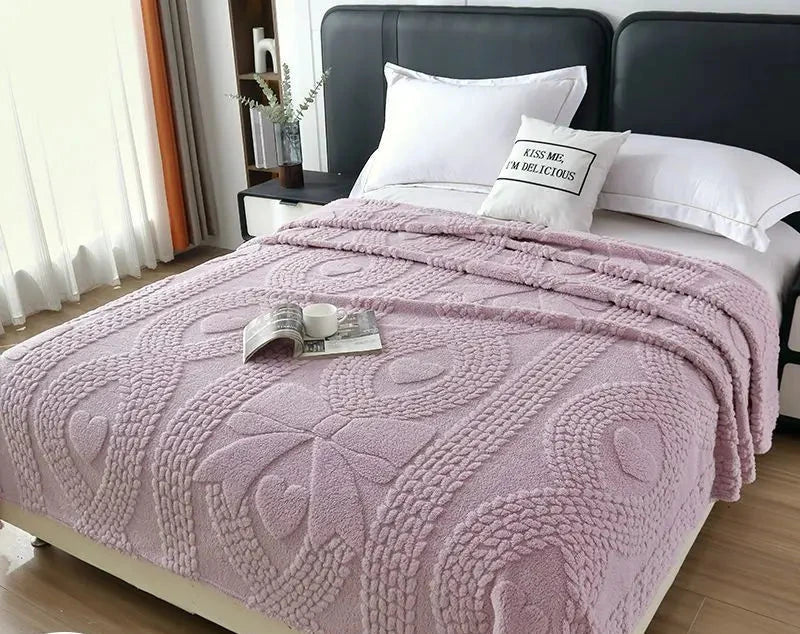 Office Thick Coral Fleece Blanket Love Bow Style Three Dimensional Embossed Quilt Warm Cold Resistant Home Decorations Julia M LifeStyles