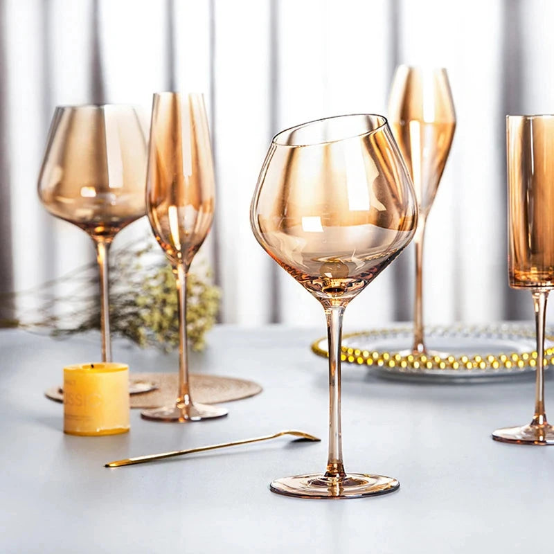 Amber Crystal Burgundy Wine Decanter Goblet - Elegant Big Belly Tasting Cup Julia M LifeStyles
