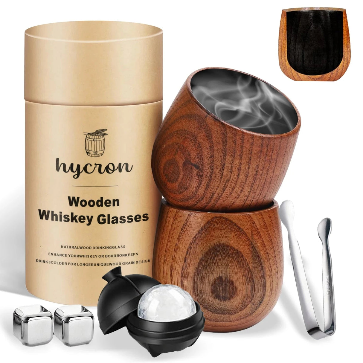 Charred Wooden Bourbon Whiskey Glass Set with Ice Cube Gift Julia M LifeStyles