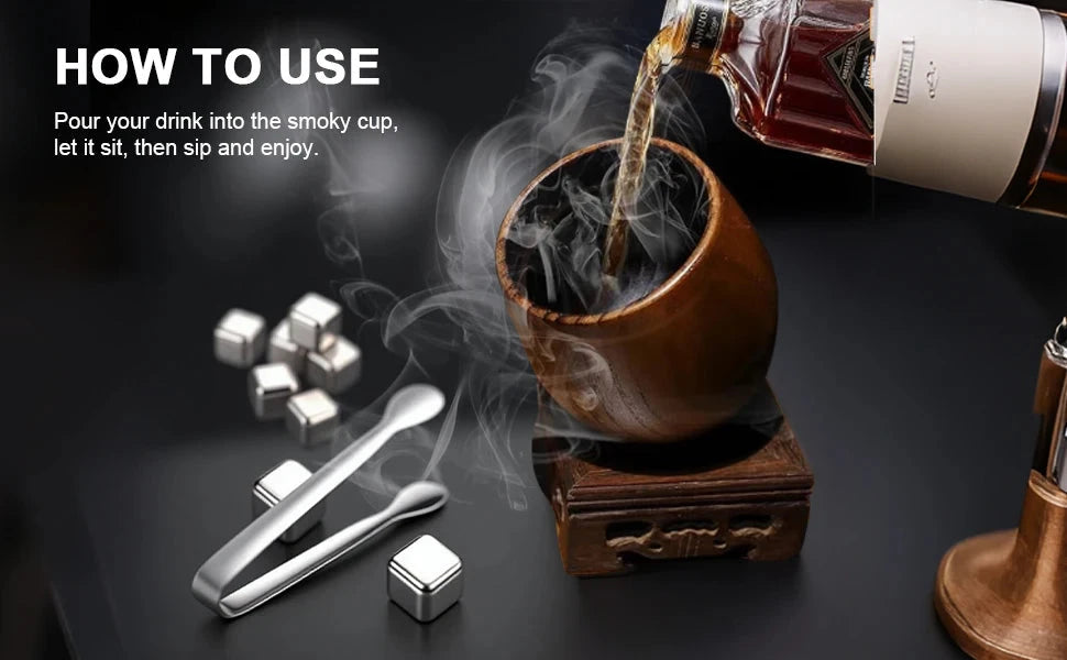 Charred Wooden Bourbon Whiskey Glass Set with Ice Cube Gift Julia M LifeStyles