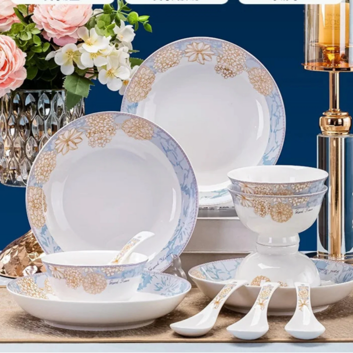 Luxury Blue Bone China Dinnerware Set for Elegant Weddings and Parties Julia M LifeStyles